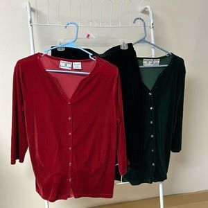 Velvet Blouses and Skirt. All Size L. Holiday outfits. Skirt has elastic waist.